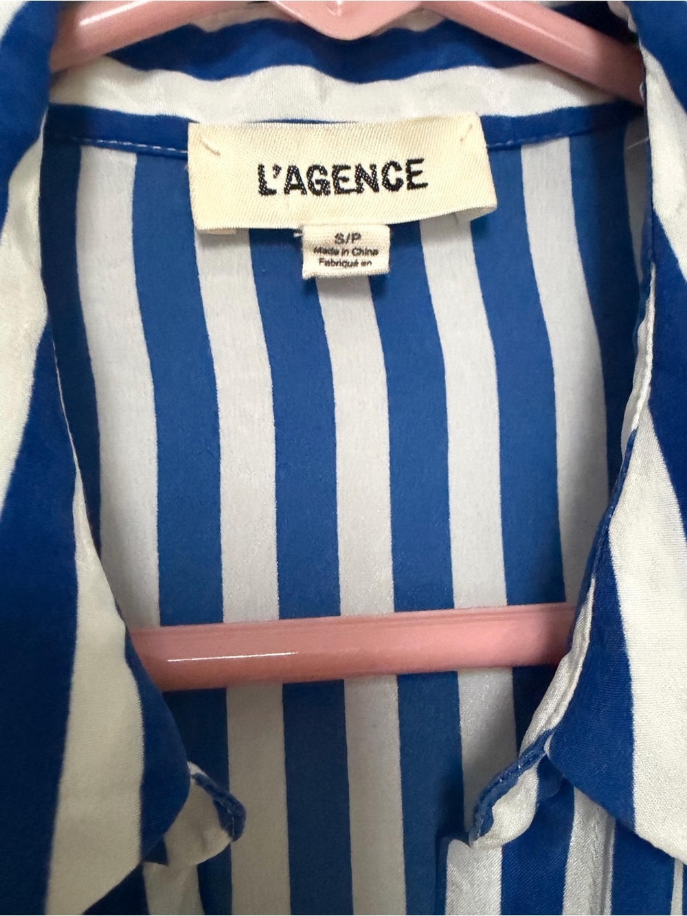 24H SALE - L'AGENCE Silk Blue and White Vertical Stripe Button-Down Shirt Small - Picture 2 of 10